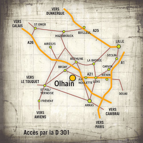 Plan d'accès - Base d'Olhain à 10 minutes de Béthune - Parcours aventures | Passion d'aventure Plan d'accès - Base d'Olhain à 10 minutes de Béthune - Parcours aventures | Passion d'aventure